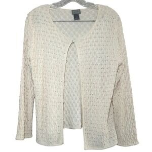 Sigrid Olsen Womens Beaded Cardigan Cream Open Knit Sweater Medium coquette